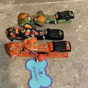 Pupteck Fall Dog Bow Collars - Orange, Black, Green